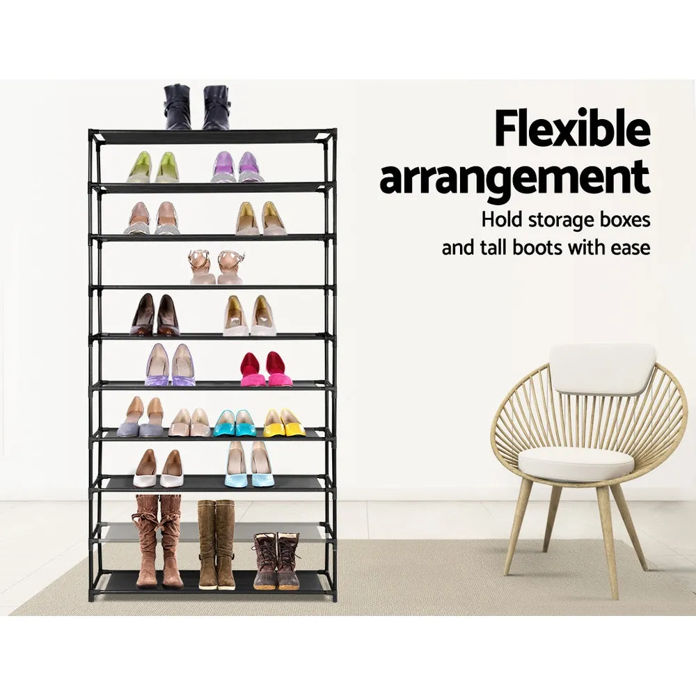 10-Tier Stackable Metal Shoe Rack, 50 Pairs, Black - Artiss