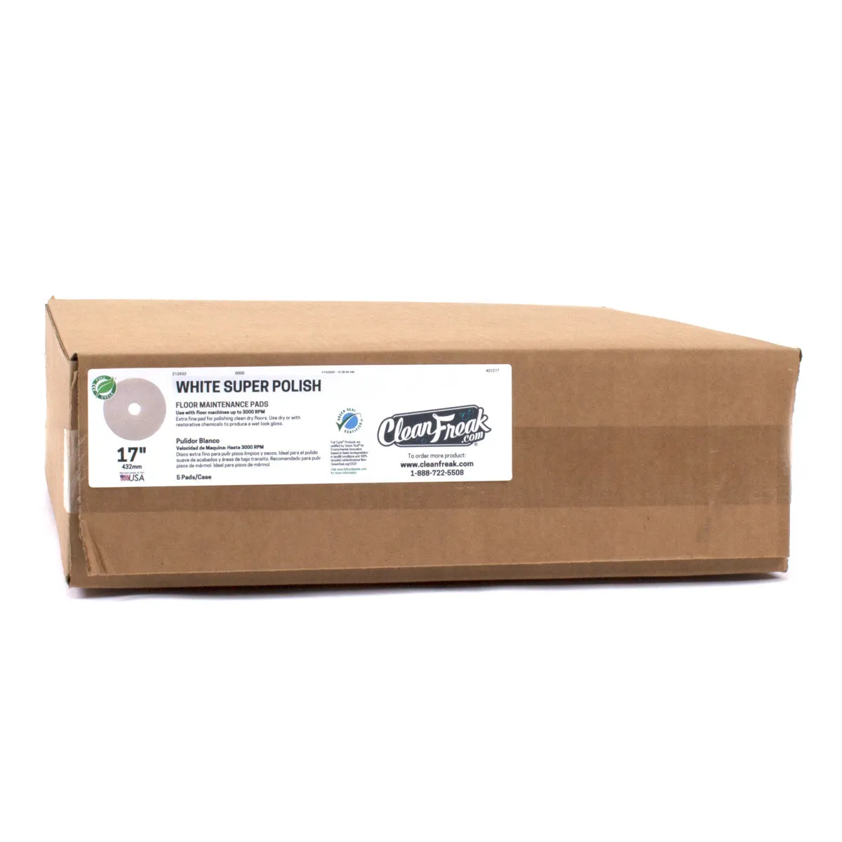 12" White Floor Buffing & Polishing Pads - Case of 5