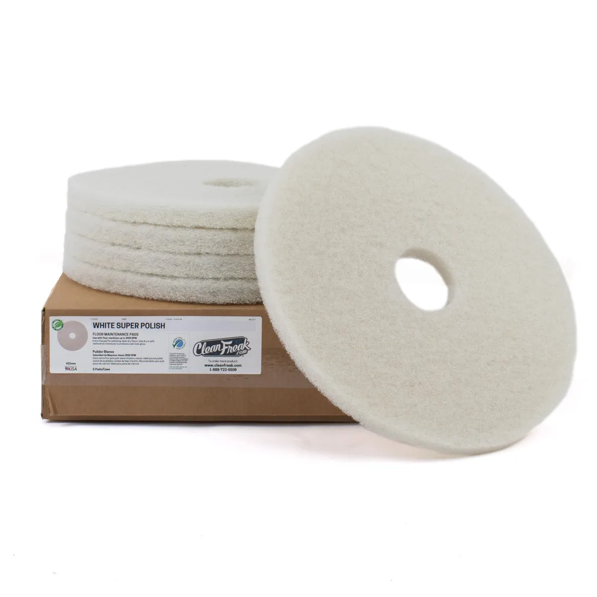 12" White Floor Buffing & Polishing Pads - Case of 5