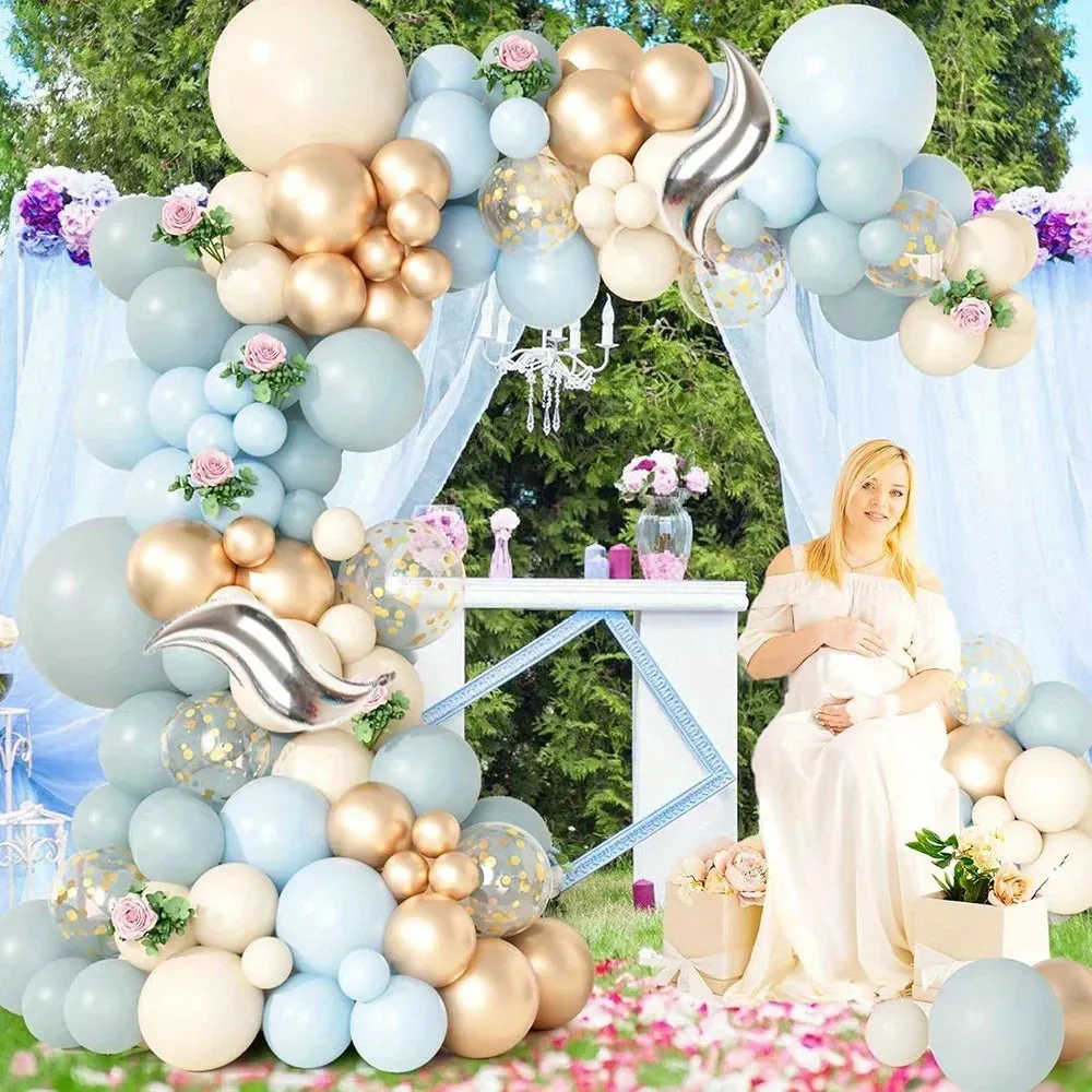 144Pcs Grey Blue Balloon Garland Arch Kit Birthday Party Bridal Shower Blue Baby Shower Decorated Boy Baby Shower Balloon Arch