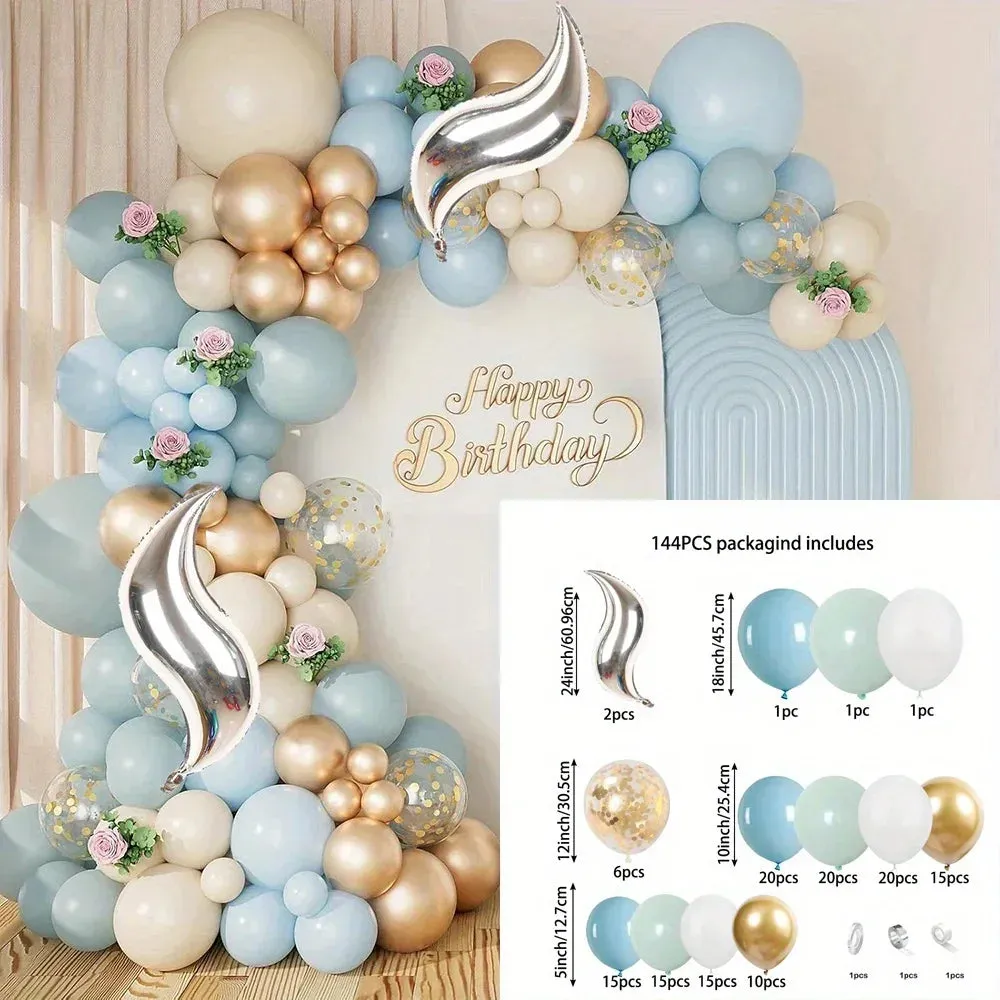 144Pcs Grey Blue Balloon Garland Arch Kit Birthday Party Bridal Shower Blue Baby Shower Decorated Boy Baby Shower Balloon Arch