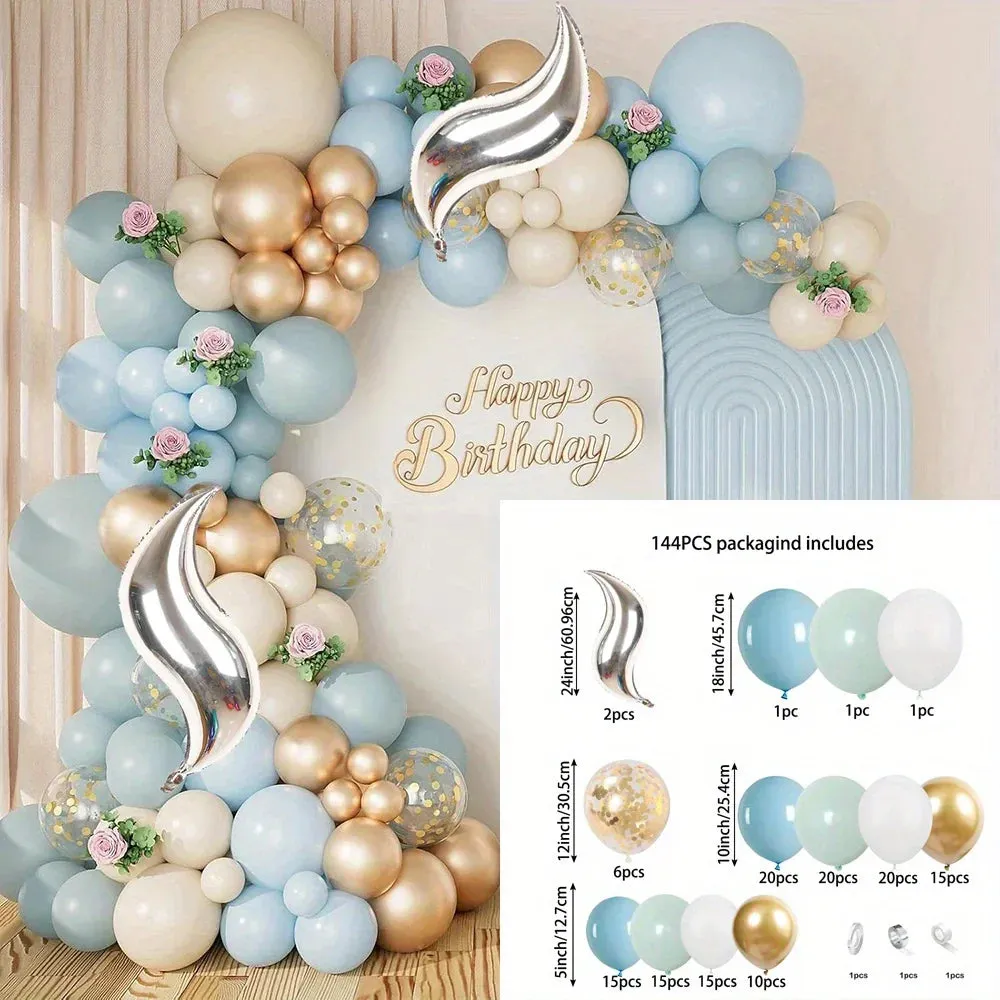 144Pcs Grey Blue Balloon Garland Arch Kit Birthday Party Bridal Shower Blue Baby Shower Decorated Boy Baby Shower Balloon Arch