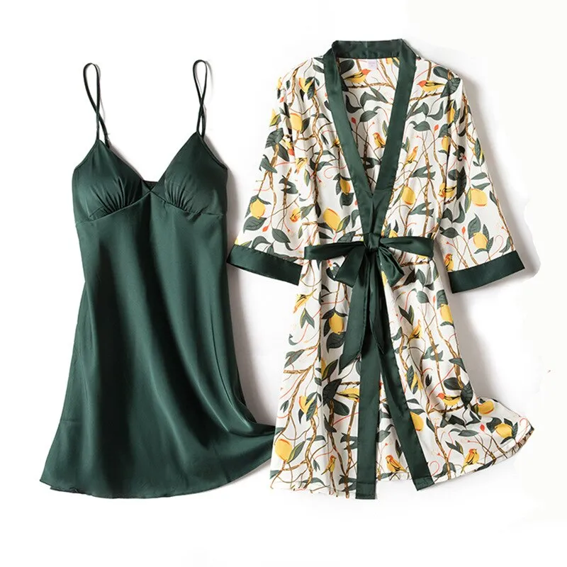 4 Pcs Women Set Sexy Pajamas Sleepwear Sleep Lounge With Chest Pads