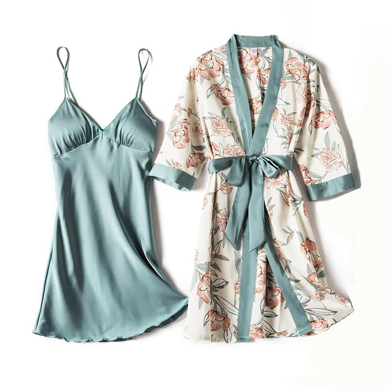 4 Pcs Women Set Sexy Pajamas Sleepwear Sleep Lounge With Chest Pads