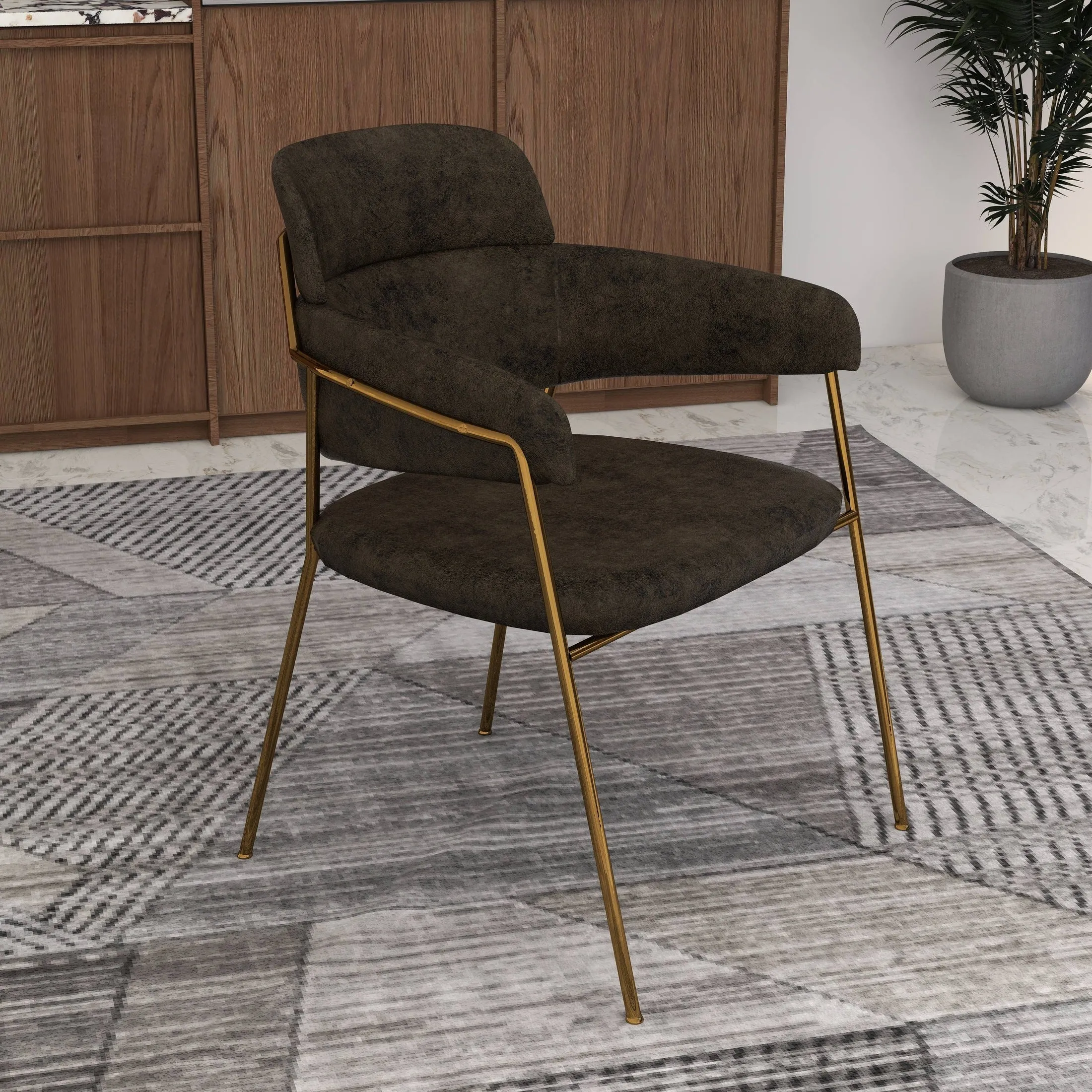 Axis Upholstered Dining Chairs Curved Open-Back & Gold Legs Set of 2