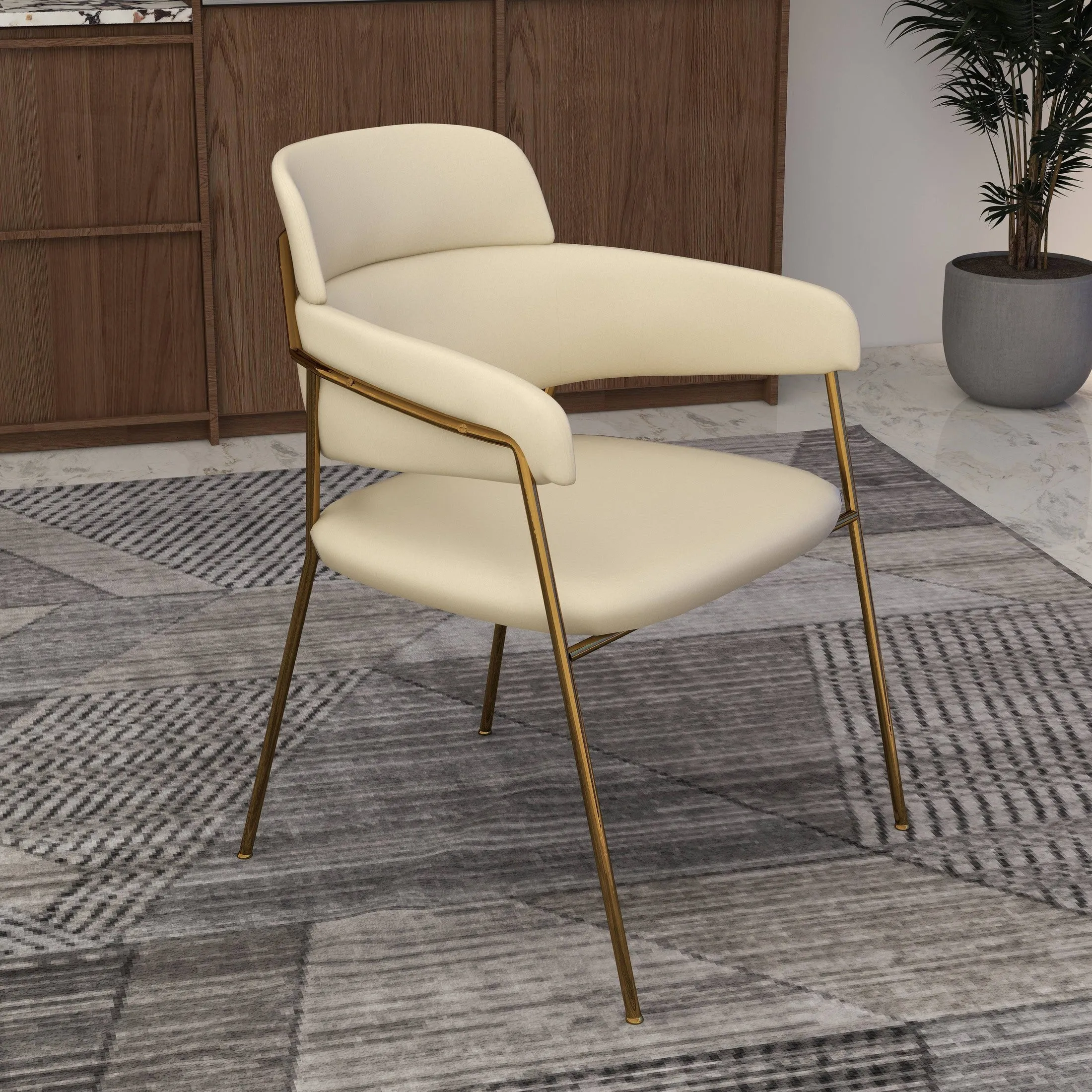 Axis Upholstered Dining Chairs Curved Open-Back & Gold Legs Set of 2