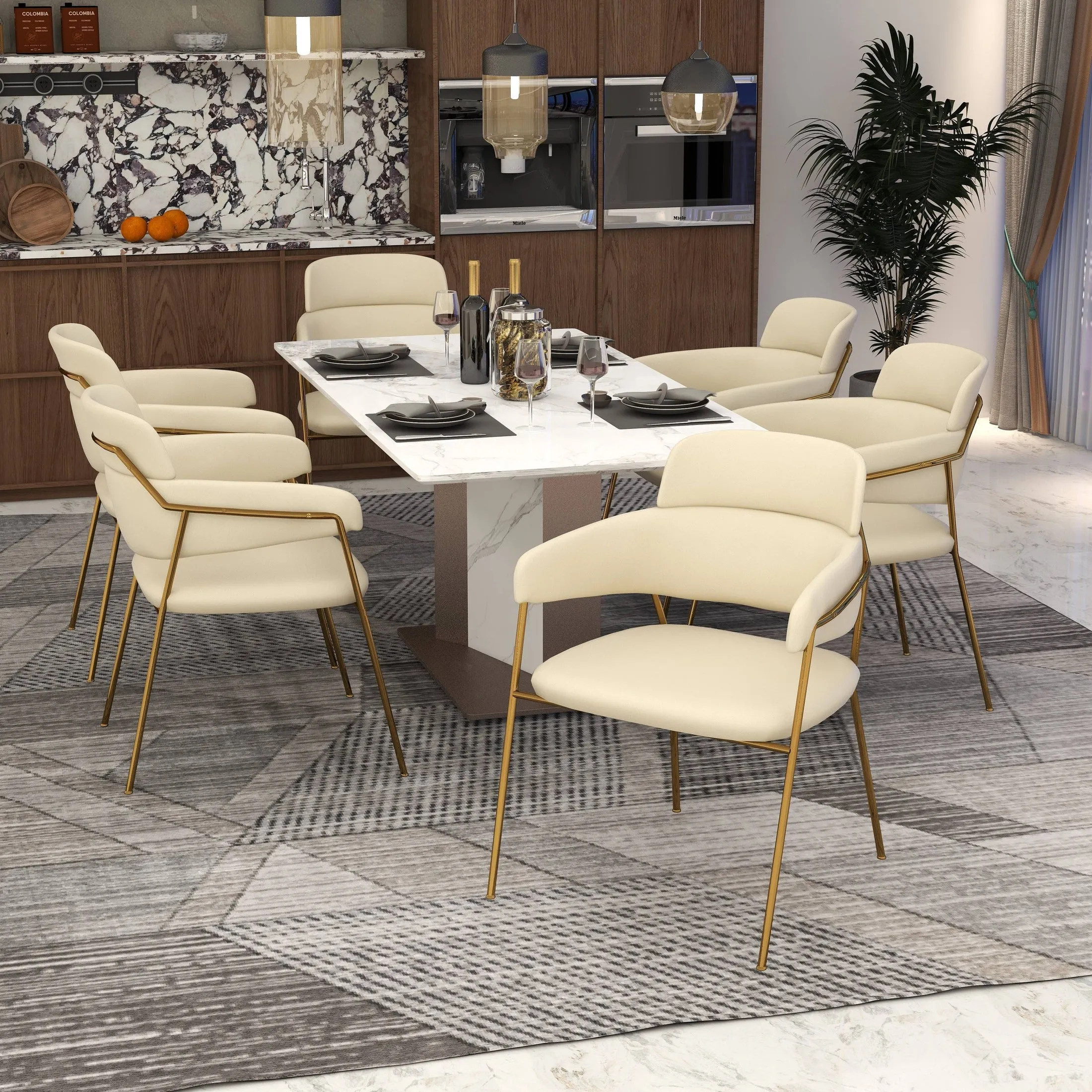 Axis Upholstered Dining Chairs Curved Open-Back & Gold Legs Set of 2
