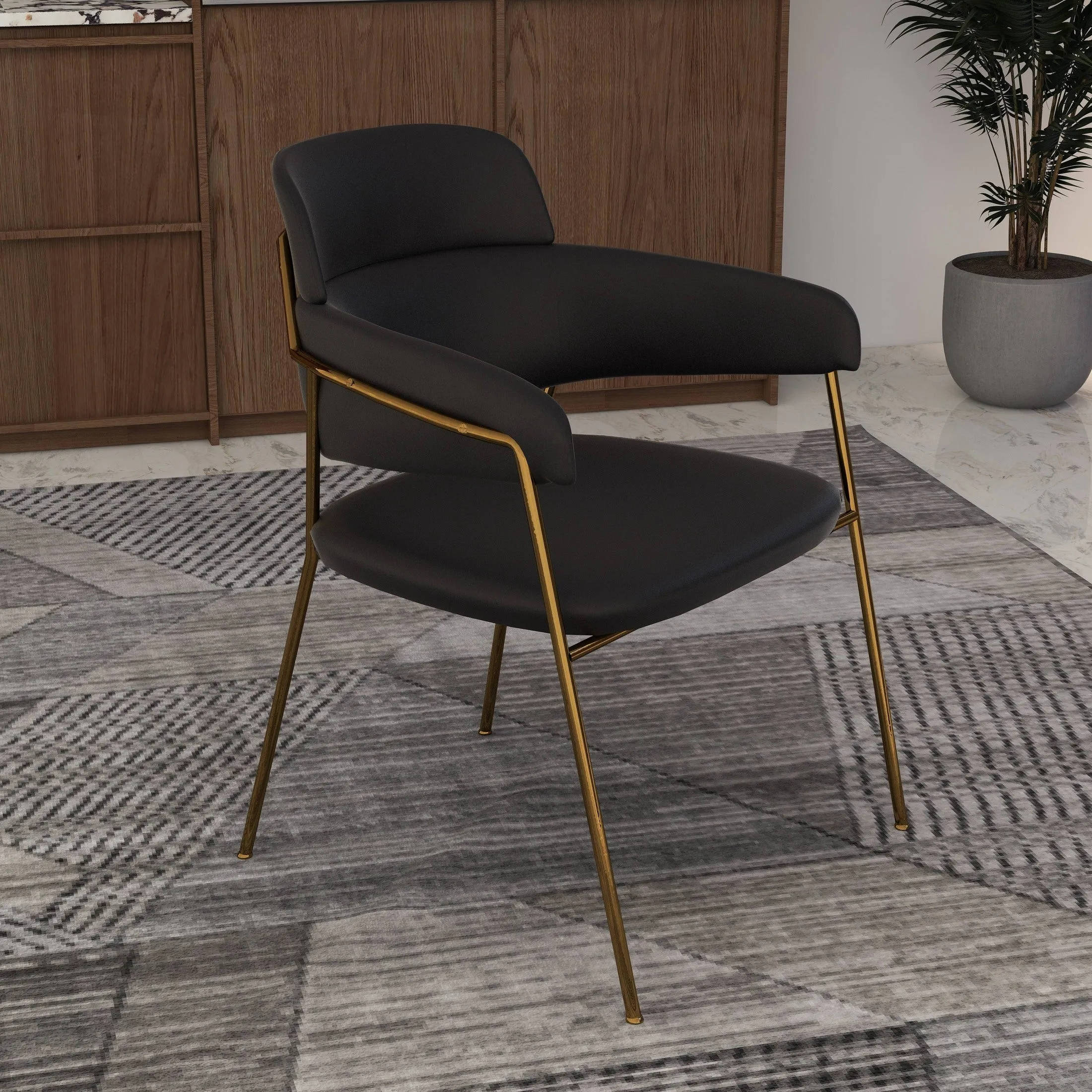 Axis Upholstered Dining Chairs Curved Open-Back & Gold Legs Set of 2