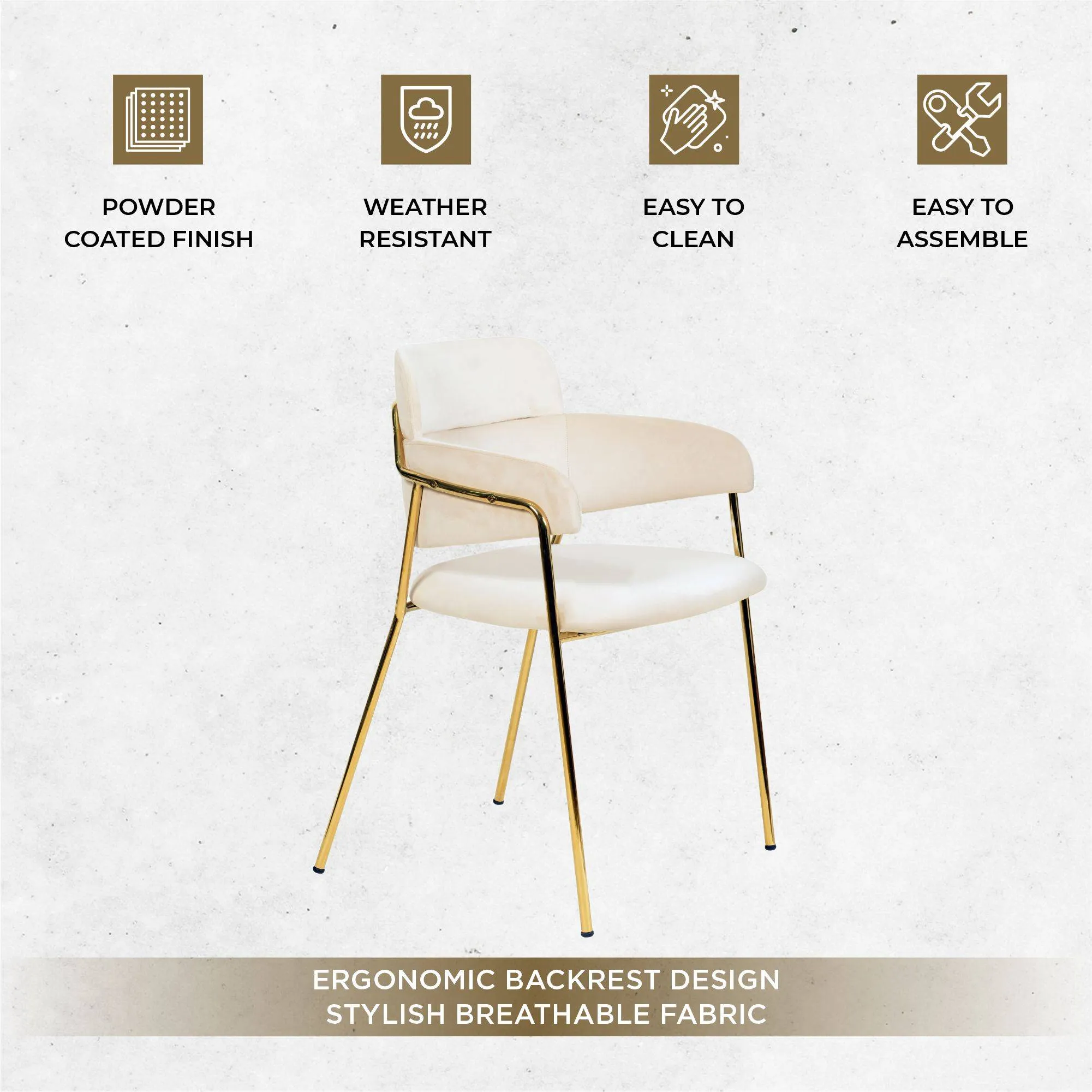 Axis Upholstered Dining Chairs Curved Open-Back & Gold Legs Set of 2