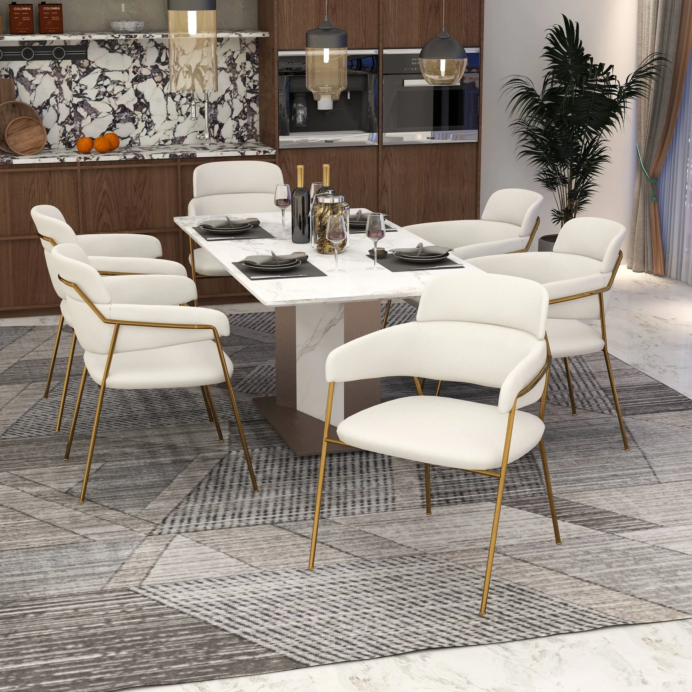 Axis Upholstered Dining Chairs Curved Open-Back & Gold Legs Set of 2