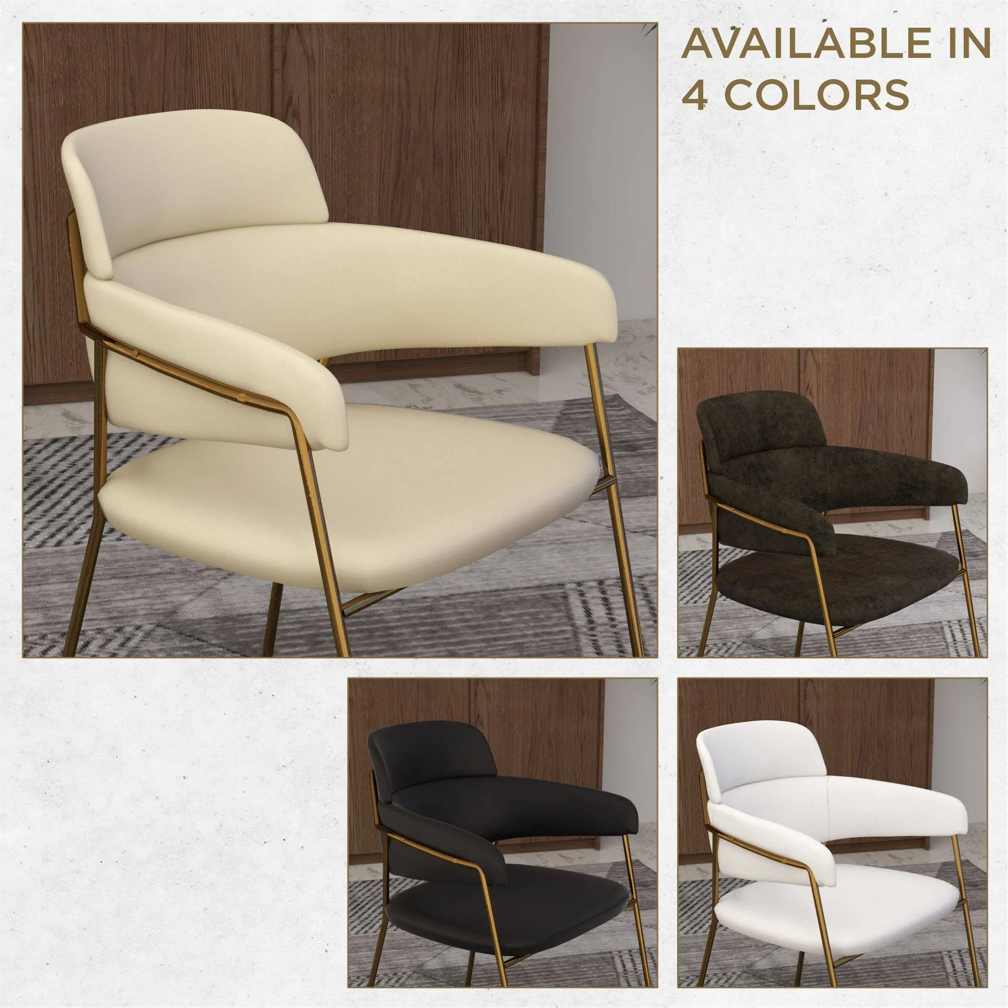 Axis Upholstered Dining Chairs Curved Open-Back & Gold Legs Set of 2