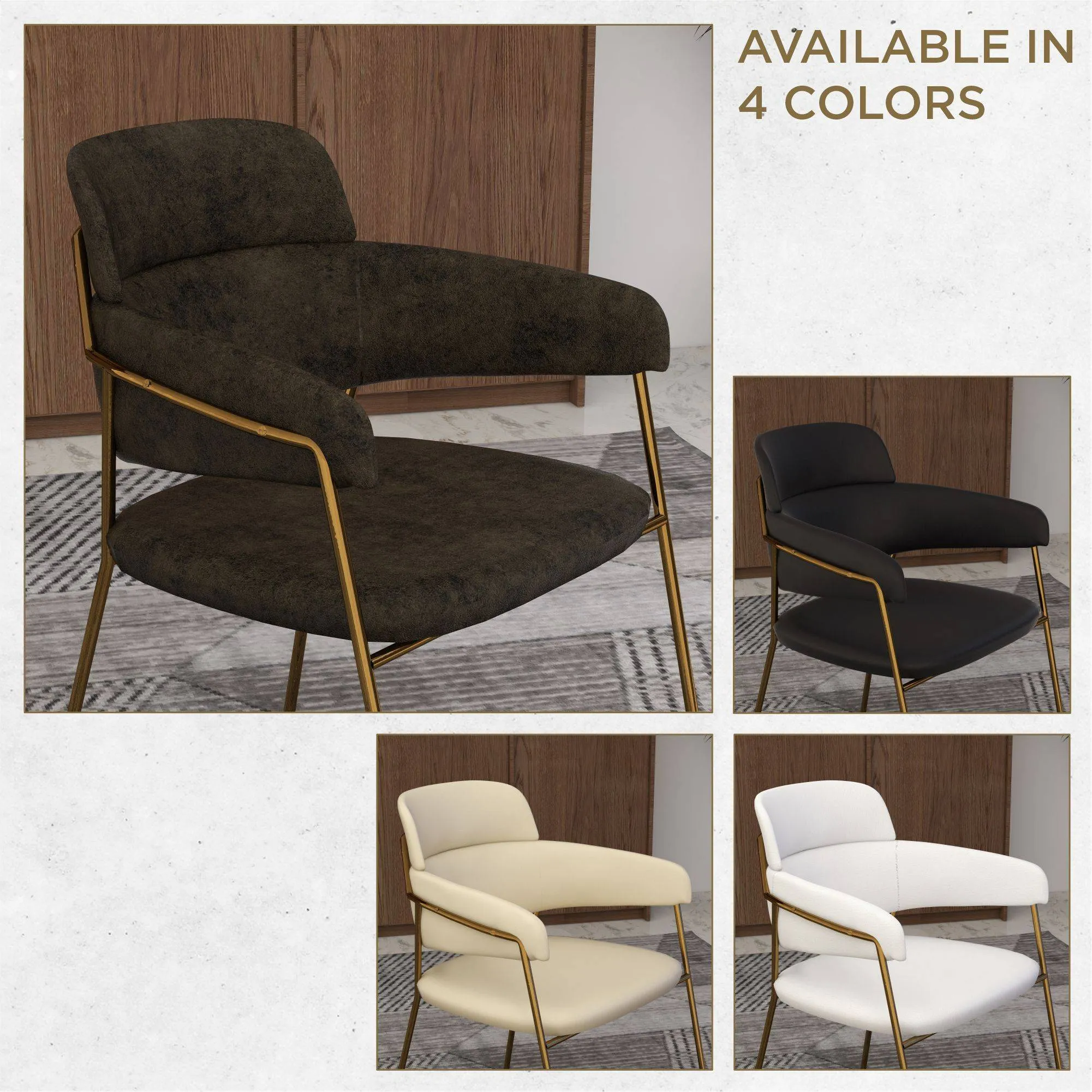 Axis Upholstered Dining Chairs Curved Open-Back & Gold Legs Set of 2