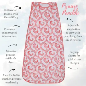 Baby Sleeping Bag | Cotton Malmal | Pyaare Panchhi Pink