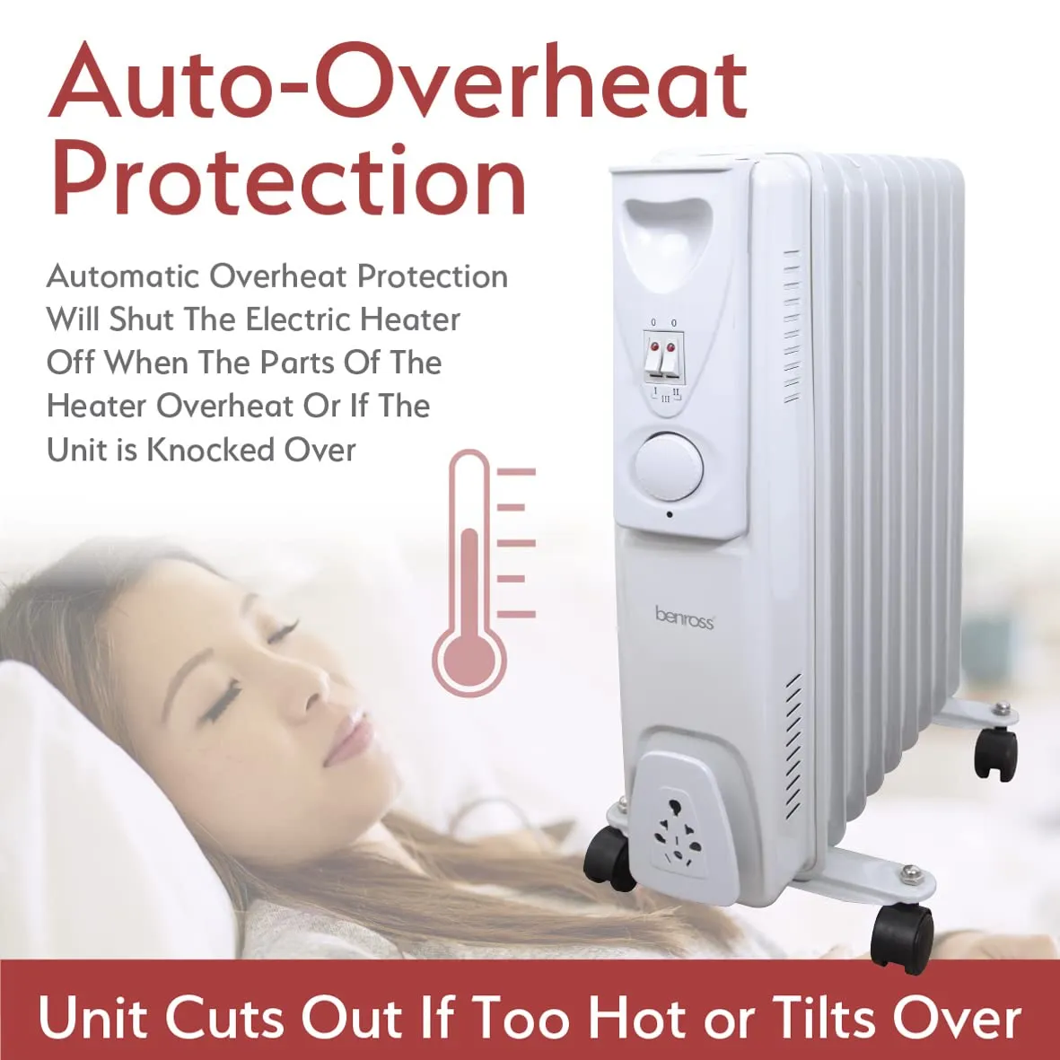 Benross 41960 Portable 9 Fin Oil Filled Radiator/Adjustable Thermostat/Automatic Overheat Protection/Cool Touch Carry Handle / 2000W / White