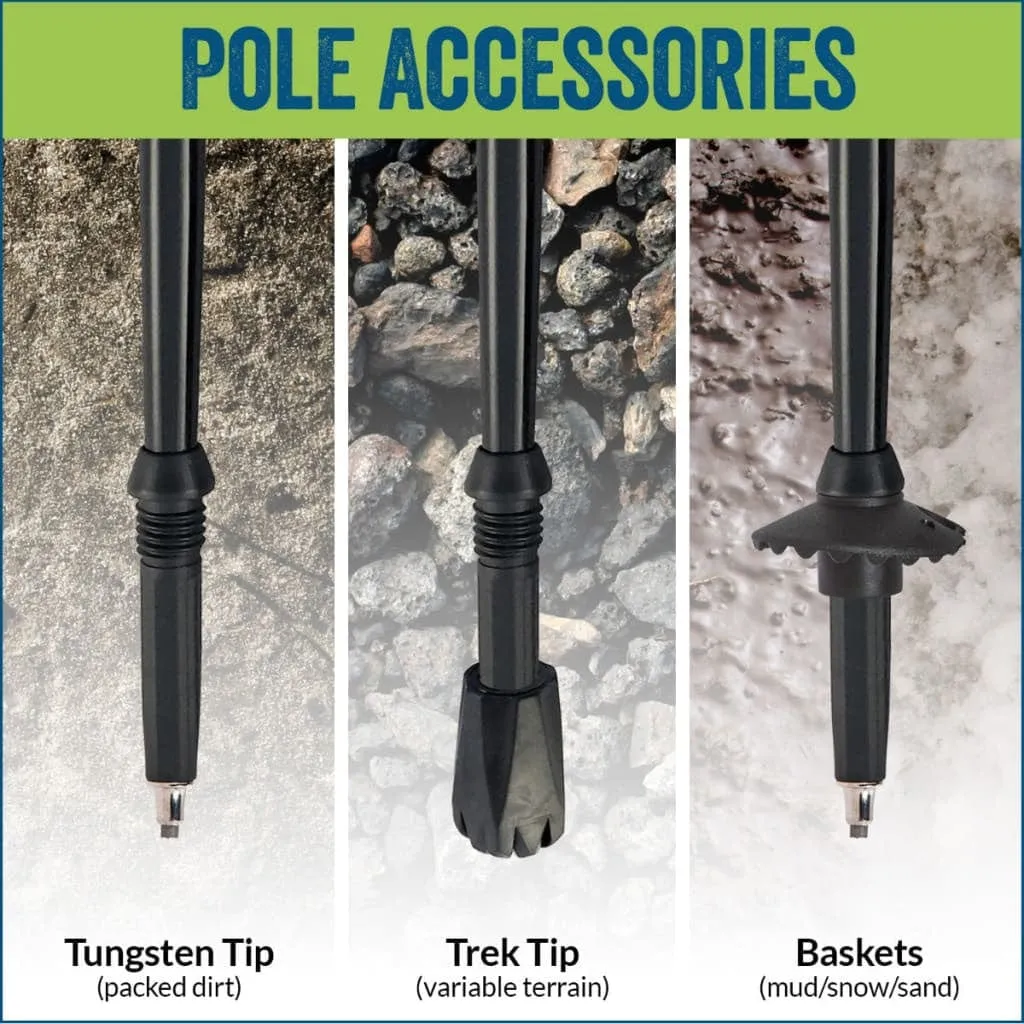 Blue Breeze Hiking & Walking Poles w-flip locks, detachable feet and travel bag - pair - For Heights up to 6’2”