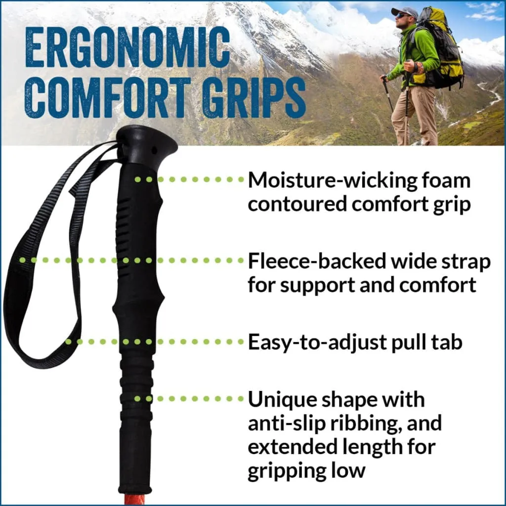 Blue Breeze Hiking & Walking Poles w-flip locks, detachable feet and travel bag - pair - For Heights up to 6’2”
