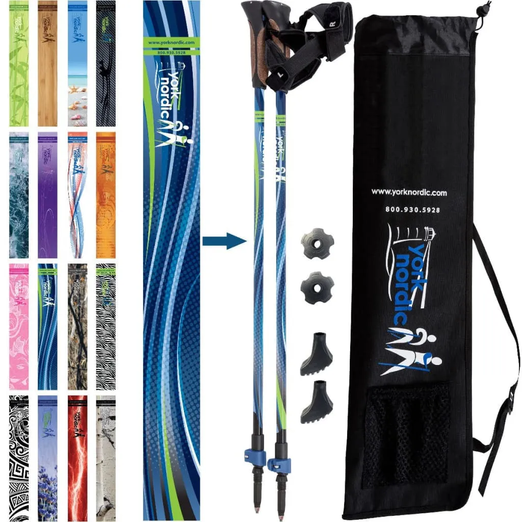 Blue Breeze Hiking & Walking Poles w-flip locks, detachable feet and travel bag - pair - For Heights up to 6’2”