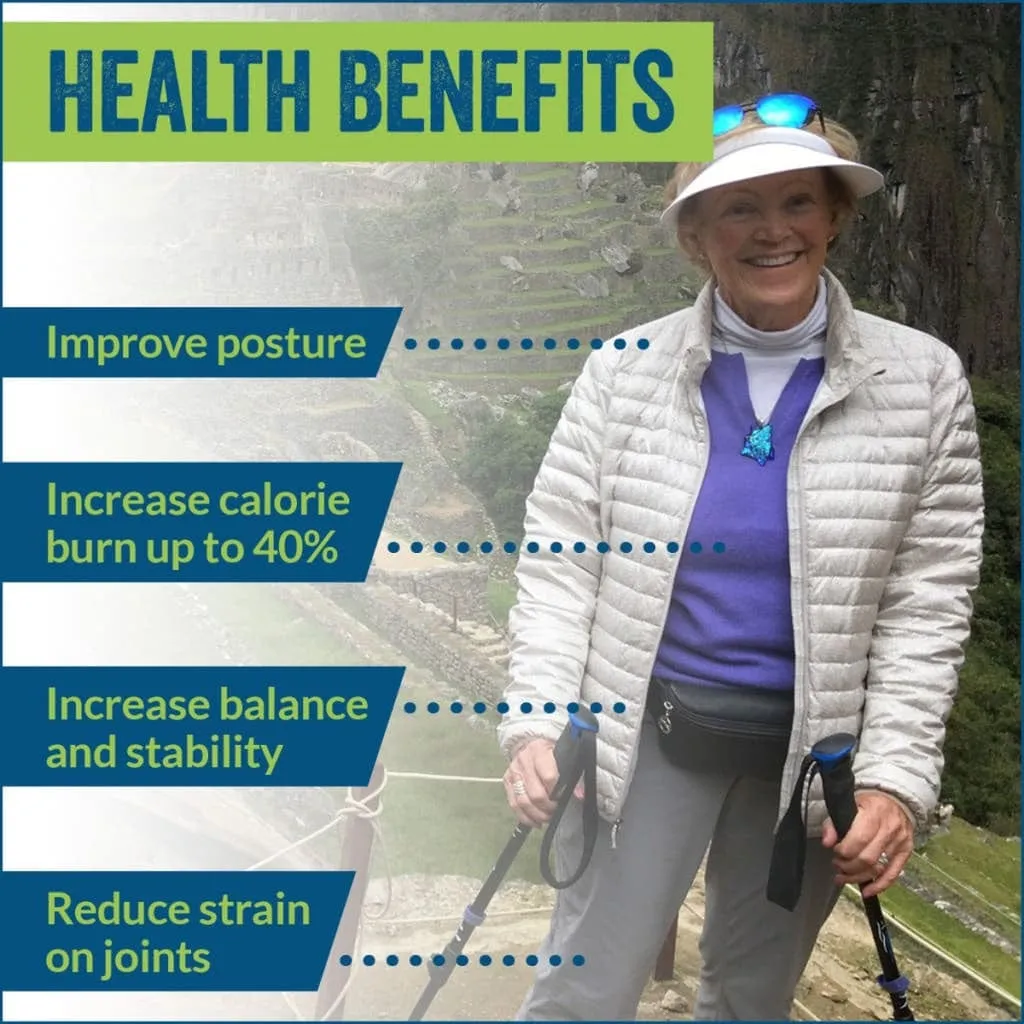 Blue Breeze Hiking & Walking Poles w-flip locks, detachable feet and travel bag - pair - For Heights up to 6’2”