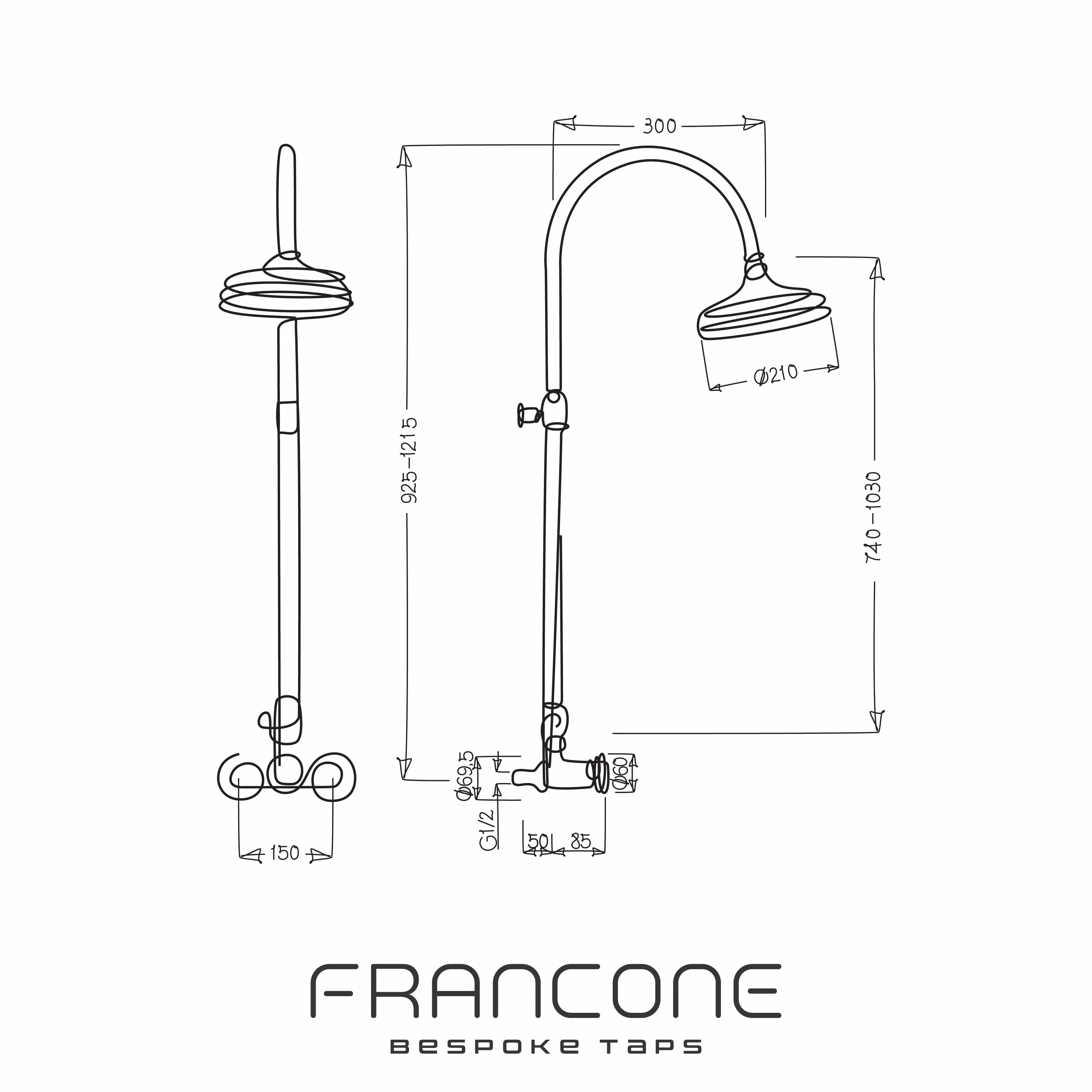 BTS49 Classic column shower solid brass