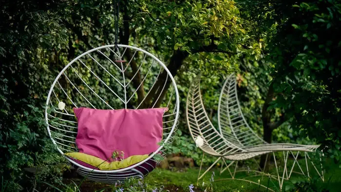 Bubble Chair with Tourmaline Velvet Cushions