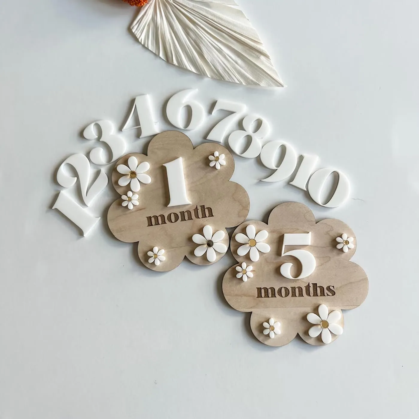 Cliths Wooden Baby Milestone Cards with Daisy Accents, Milestone Props for Babies Photo, Baby Photoshoot Accessories