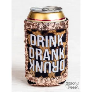 Drink Drank Drunk Sequin Can Cooler: Rosegold / One Size