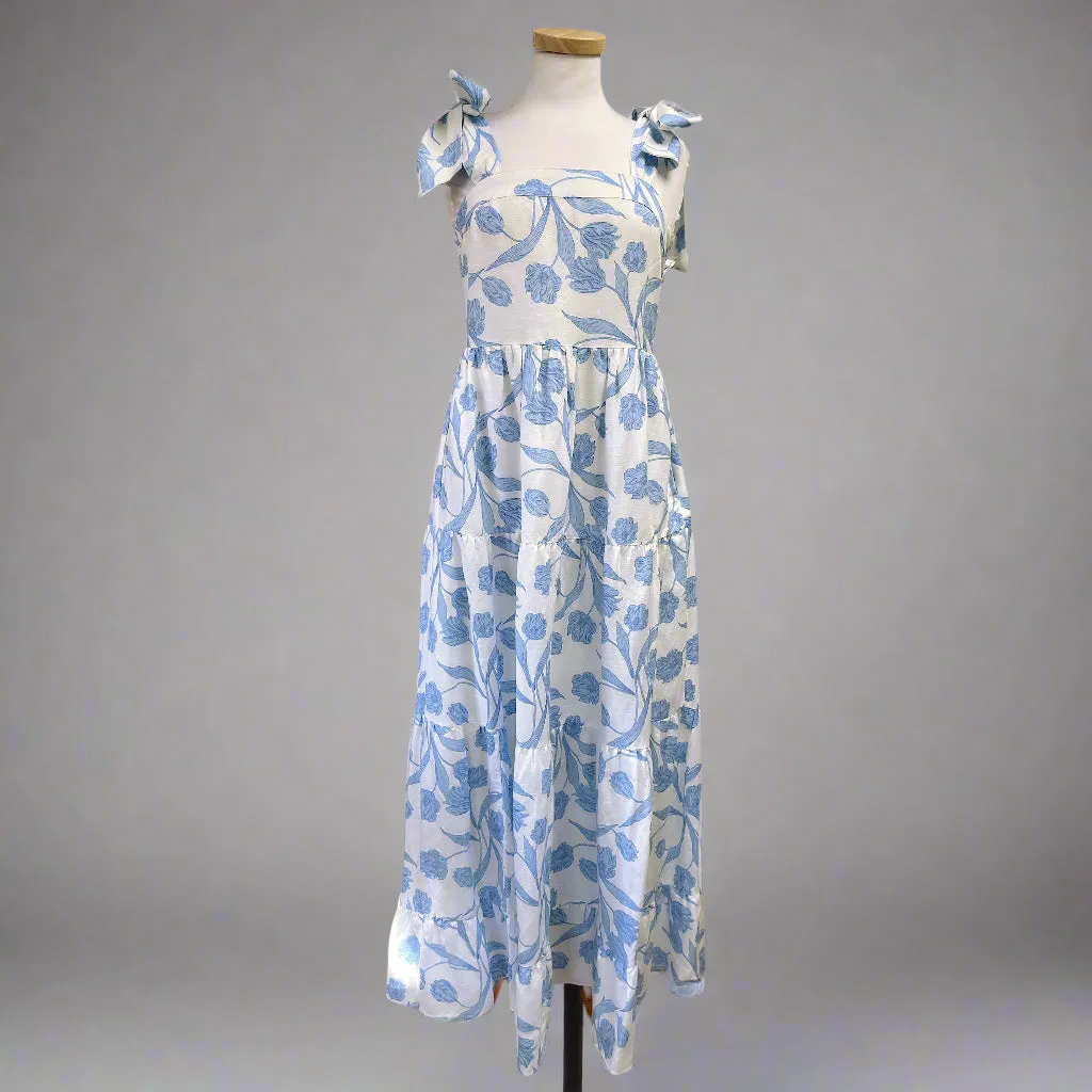 Emily McCarthy light blue floral Bow maxi dress, size XS