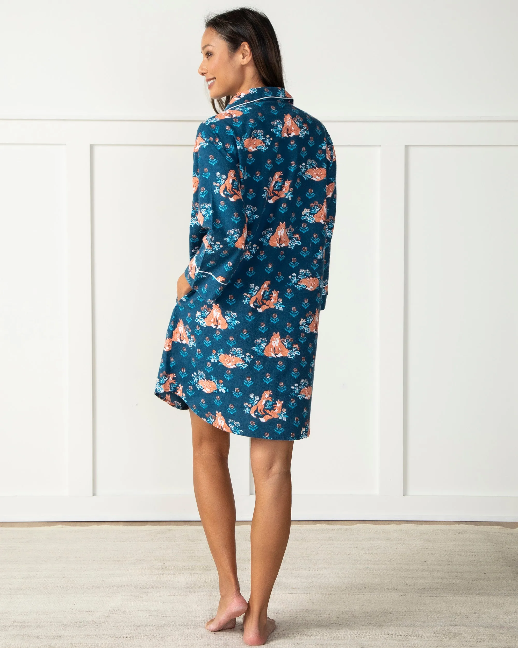 Fox Friends - Flannel Sleep Shirt - Time for Bed Blue