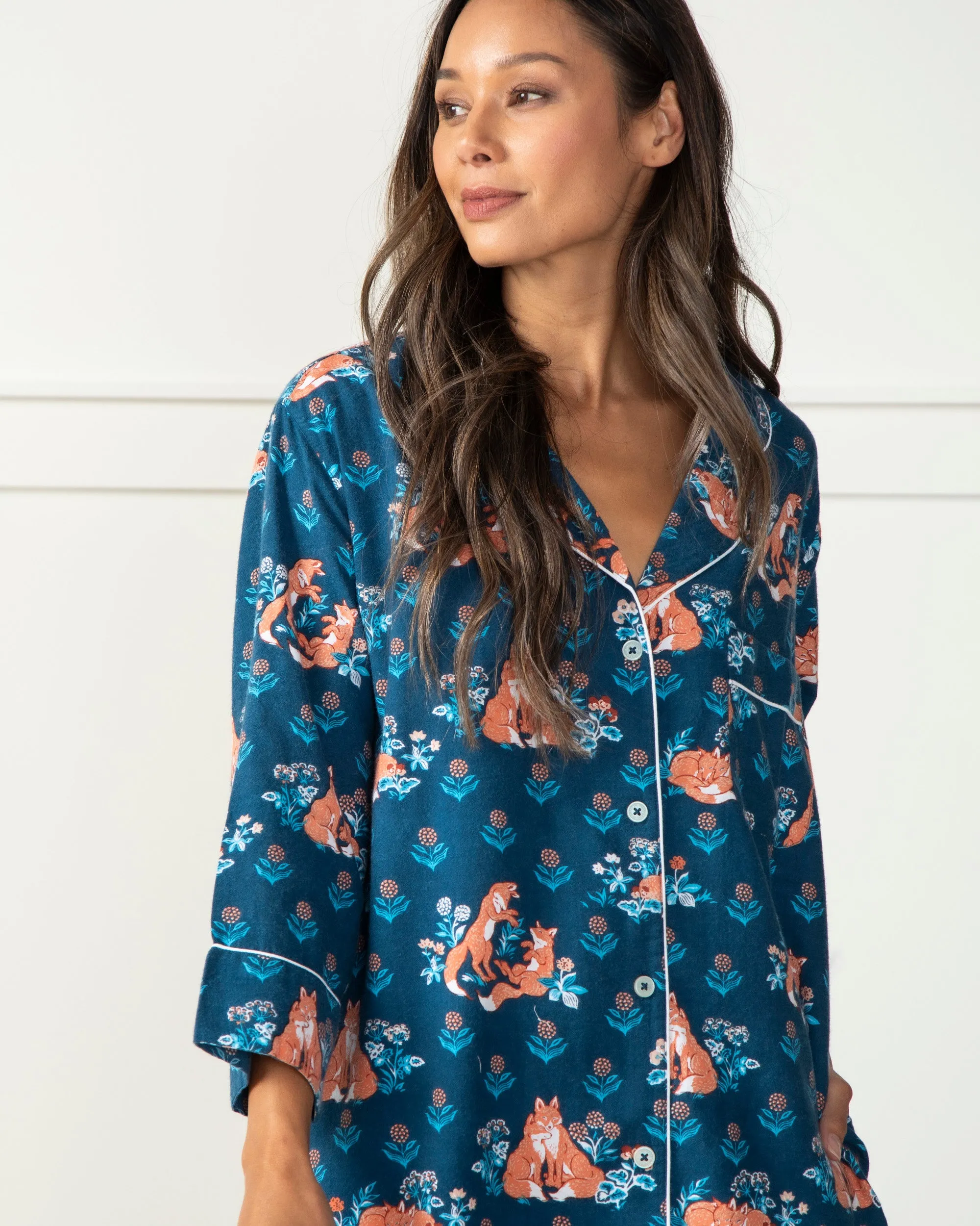 Fox Friends - Flannel Sleep Shirt - Time for Bed Blue