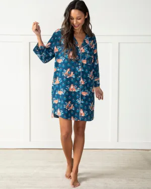 Fox Friends - Flannel Sleep Shirt - Time for Bed Blue
