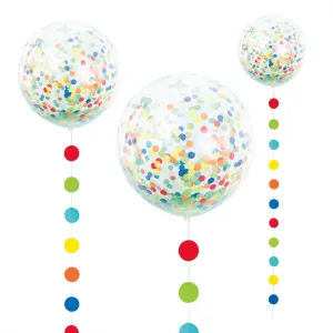 Giant Rainbow Dot Confetti Balloon With Dot Tail Tassel, 24" (Set of 3 Balloons)