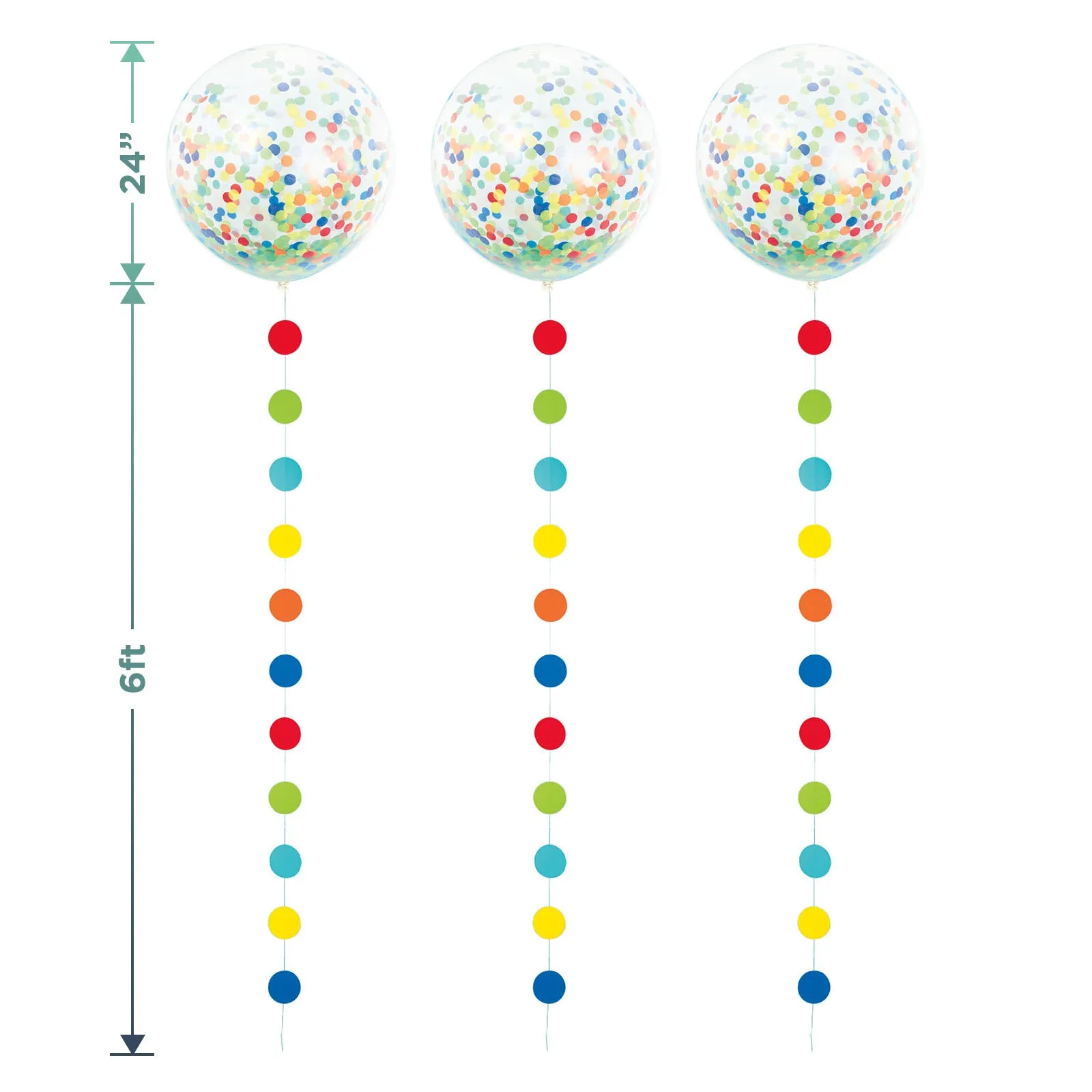 Giant Rainbow Dot Confetti Balloon With Dot Tail Tassel, 24" (Set of 3 Balloons)