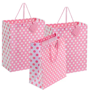 Kicko Large Pink Dot Gift Bags - 3 Pack - 13 Inches - for Party Favors, New Moms