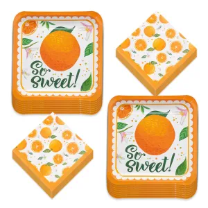 Little Cutie Party Clementine Orange Citrus Paper Dinner Plates and Napkins (Serves 16)