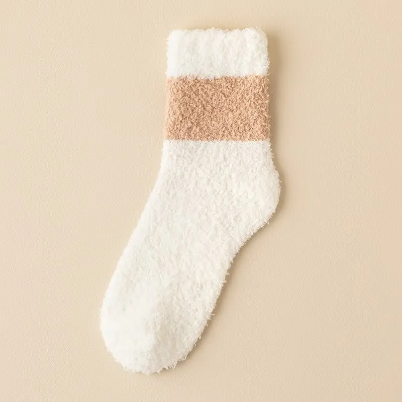 Men's Wide Stripes Fuzzy Coral Fleece Sleep Crew Socks