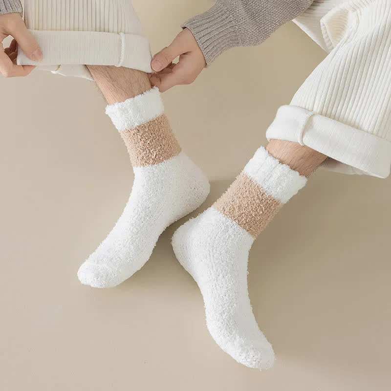 Men's Wide Stripes Fuzzy Coral Fleece Sleep Crew Socks
