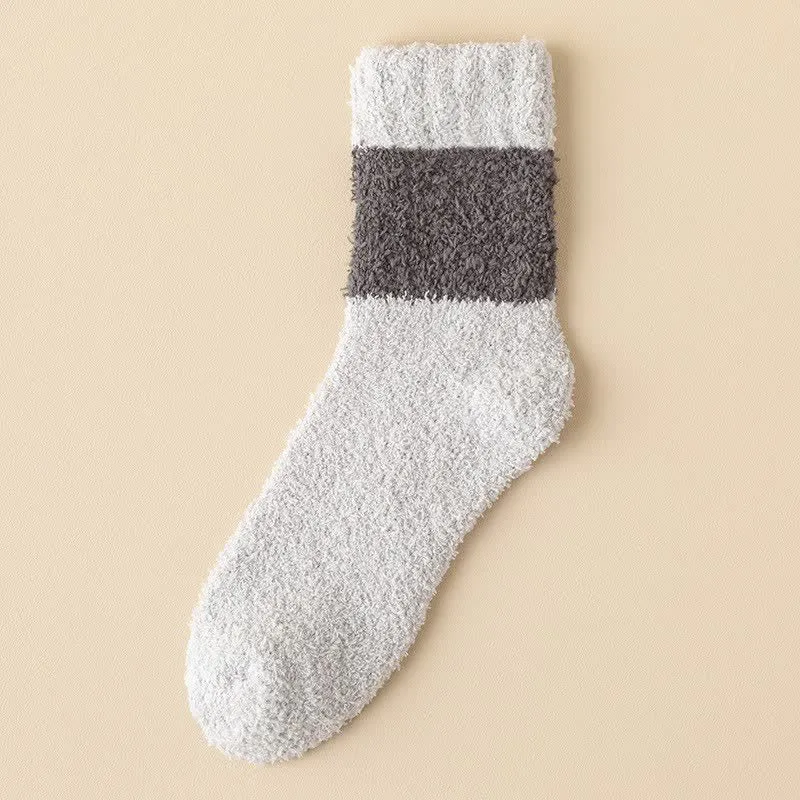 Men's Wide Stripes Fuzzy Coral Fleece Sleep Crew Socks