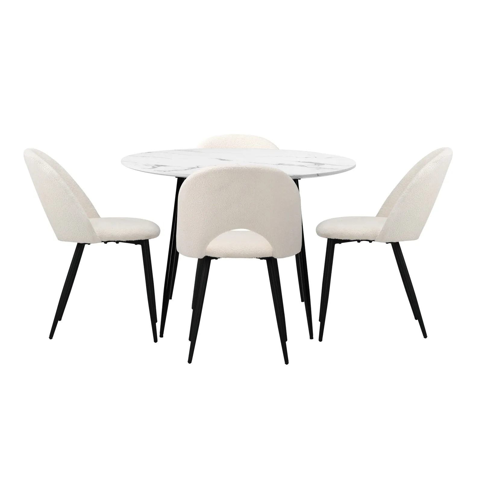 Oikiture 110cm Round Dining Table with 4PCS Dining Chairs White Sherpa