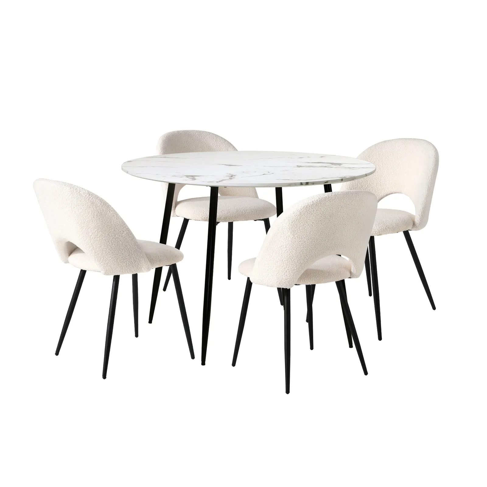 Oikiture 110cm Round Dining Table with 4PCS Dining Chairs White Sherpa