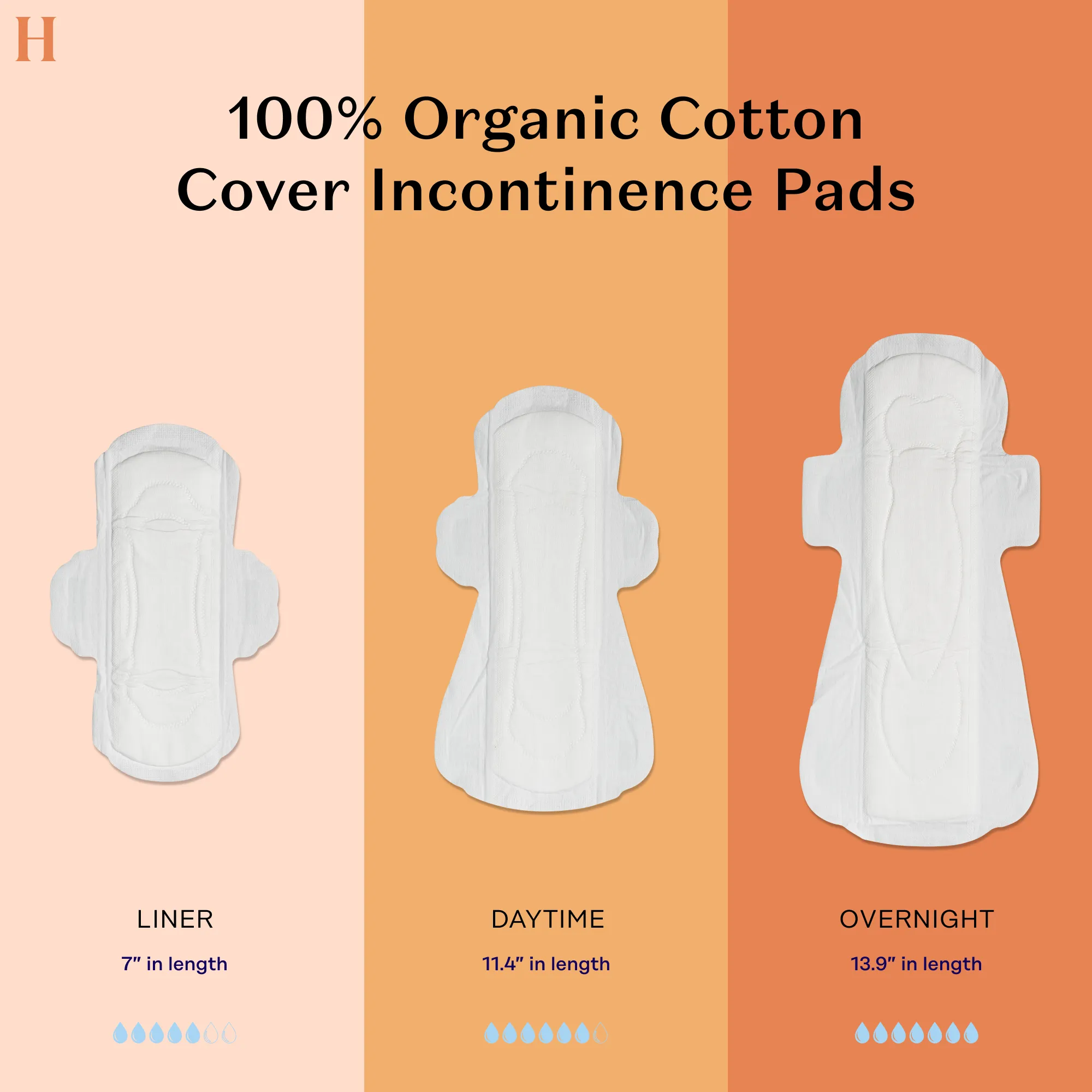 Organic Cotton Cover Herbal Incontinence Overnight Pads with Wings