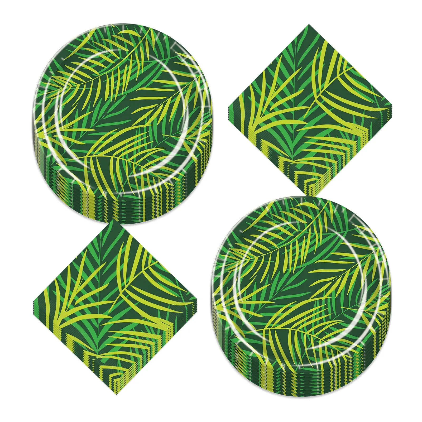 Palm Leaf Jungle and Luau Party Paper Dinner Plates and Lunch Napkins (Serves 16)