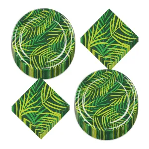 Palm Leaf Jungle and Luau Party Paper Dinner Plates and Lunch Napkins (Serves 16)