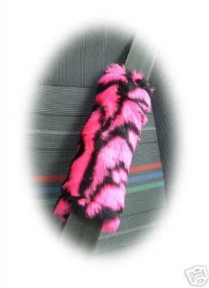 Pink and black fuzzy faur fur tiger stripe print shoulder strap pad