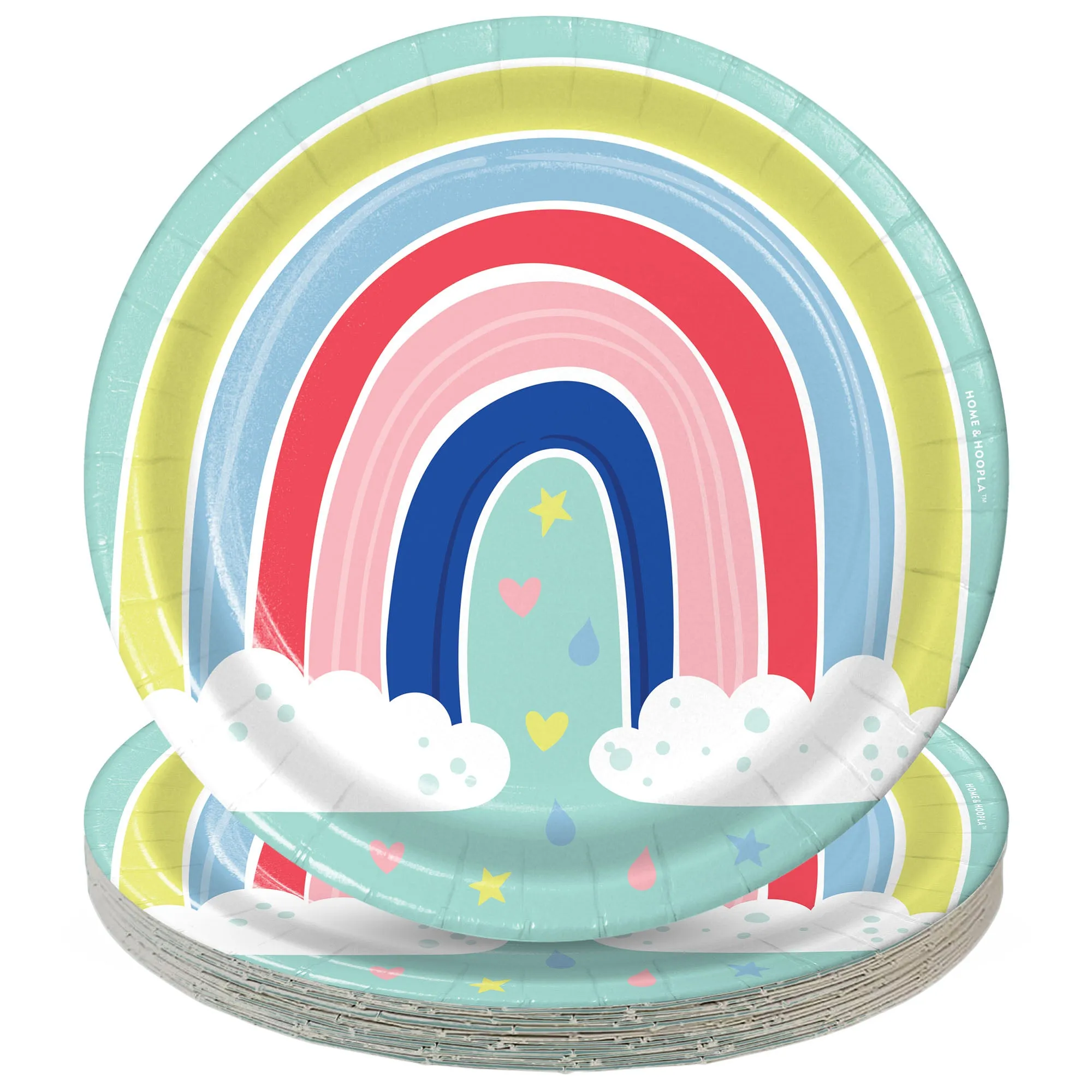 Rainbow Party Supplies - Rainbow Art Round Paper Dessert Plates for 16 Guests