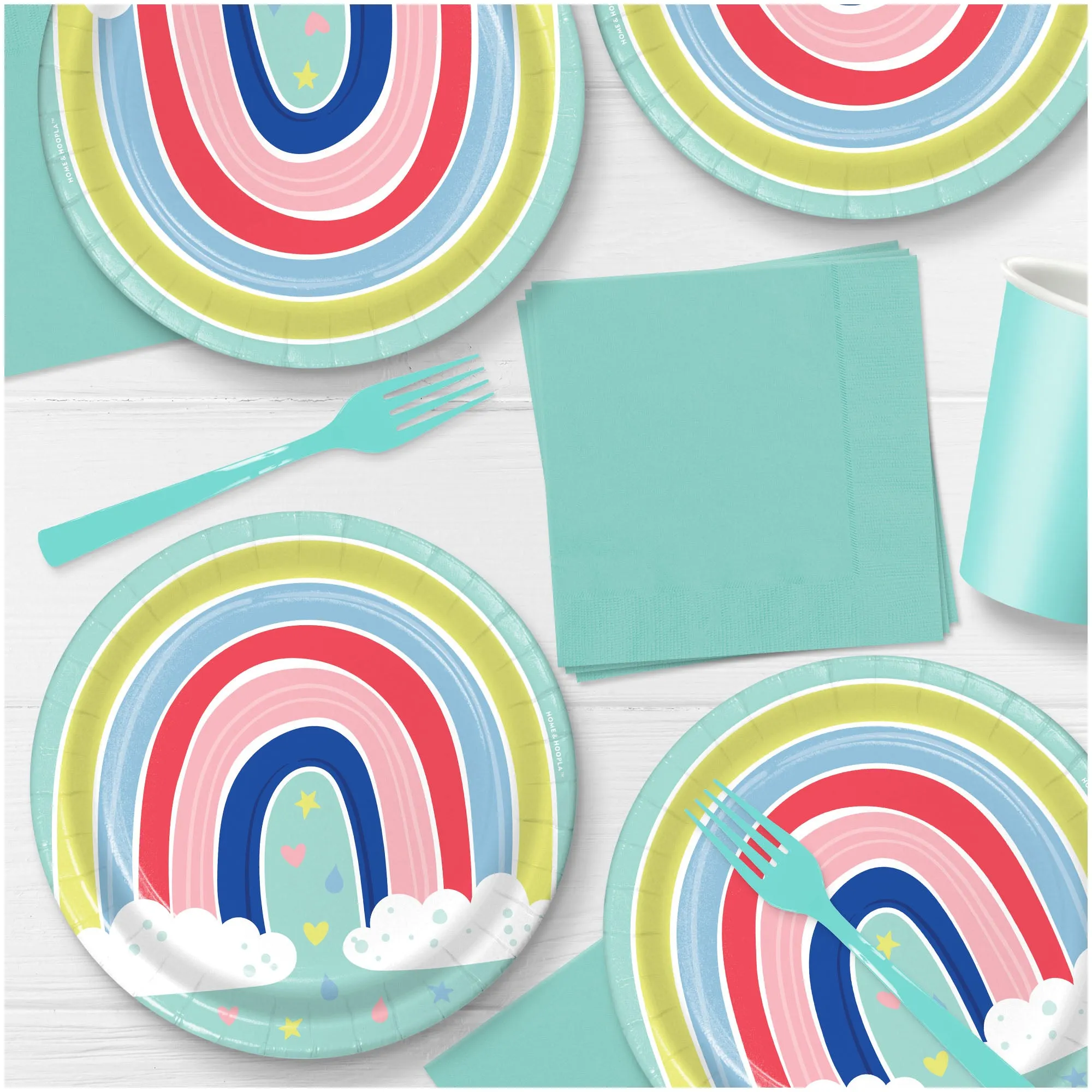 Rainbow Party Supplies - Rainbow Art Round Paper Dessert Plates for 16 Guests