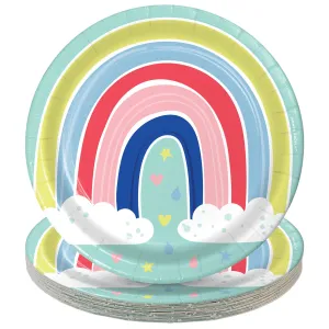 Rainbow Party Supplies - Rainbow Art Round Paper Dessert Plates for 16 Guests