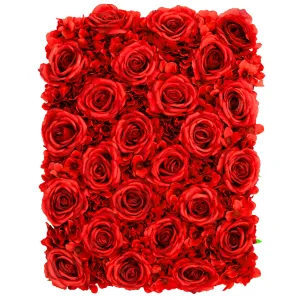 Silk Roses/Hydrangeas Flower Wall Backdrop Panel - Red