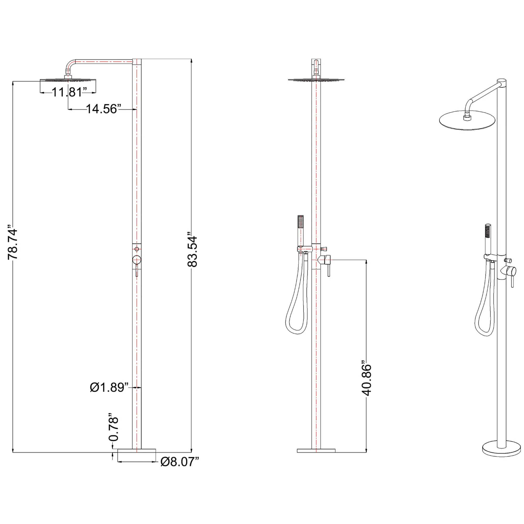 Stainless Steel Outdoor Shower Column Villa Swimming Pool Bath Beach Freestanding Shower Set JK0155