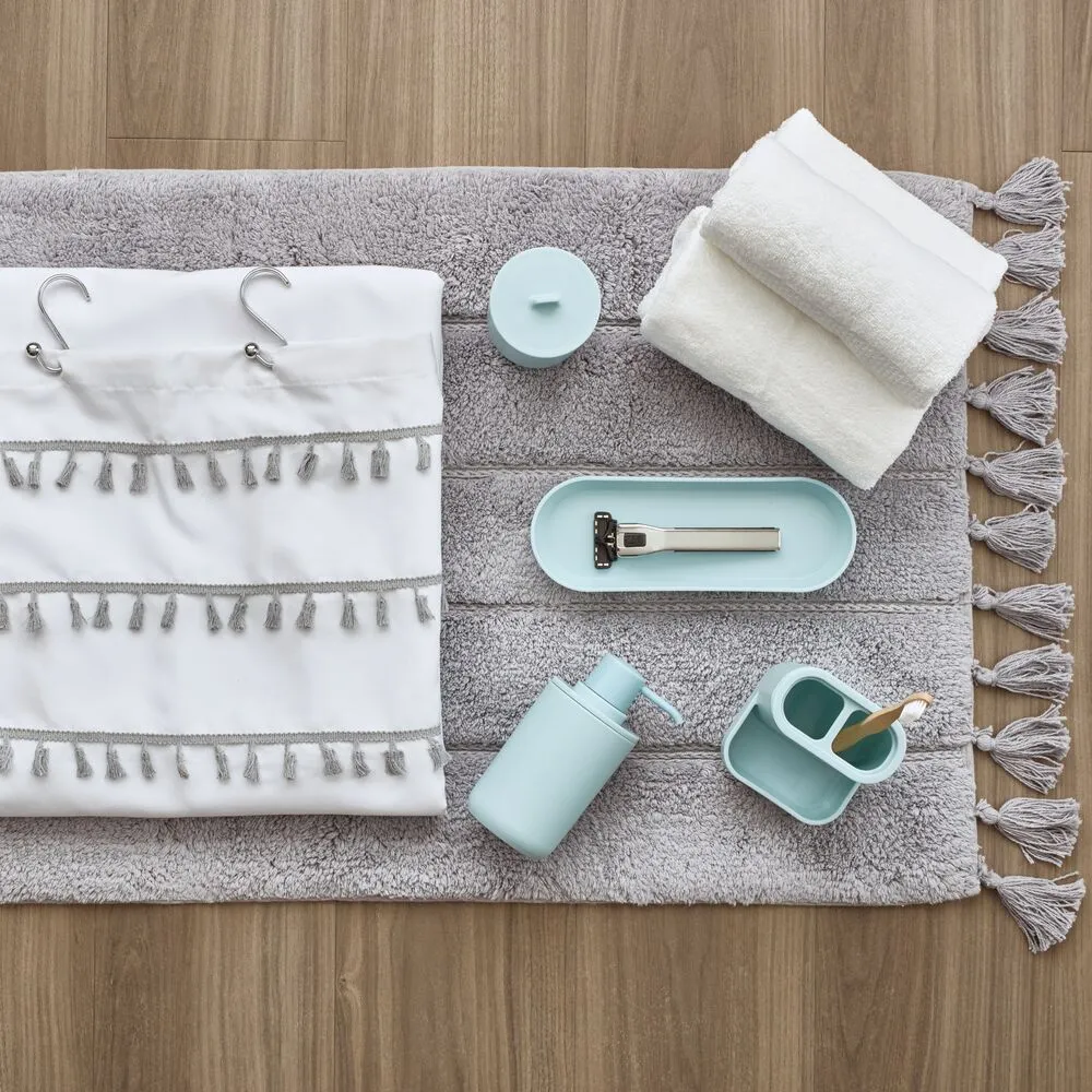 Tassel Shower Curtain White/Gray